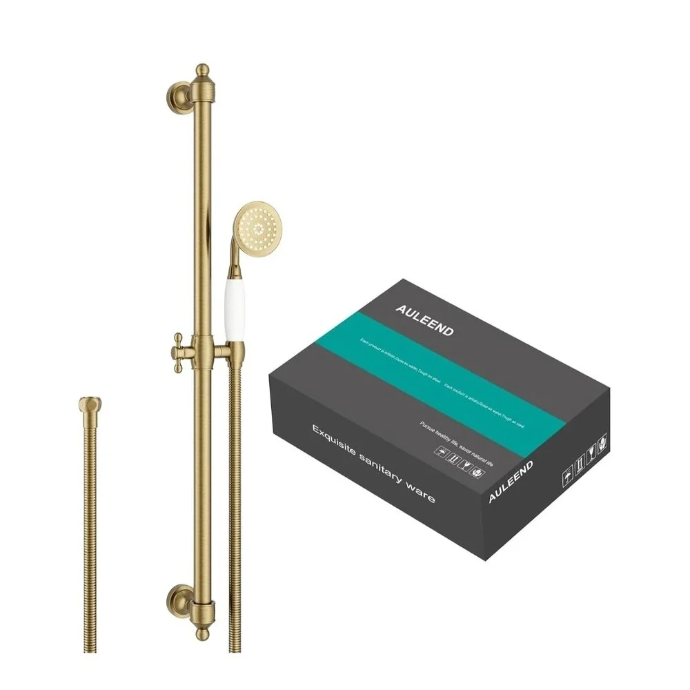 Auleend Brushed Gold Adjustable Slide Bar Shower System with Handheld Head